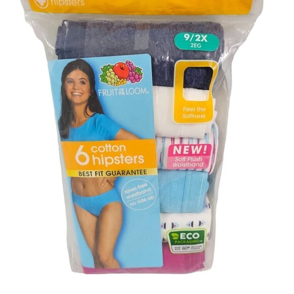 Fruit of The Loom 6-Pack Multi-Color Cotton Hipster Panties – Size 2X(9) NWT - Picture 3 of 9